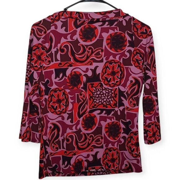 Le Chemins Blancs Women's Vintage Paisley V Neck Collared Blouse size T38/ 6 US - Picture 4 of 7